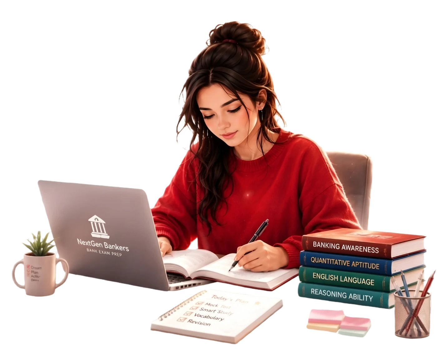 A NextGen Bankers aspirant studying at her desk